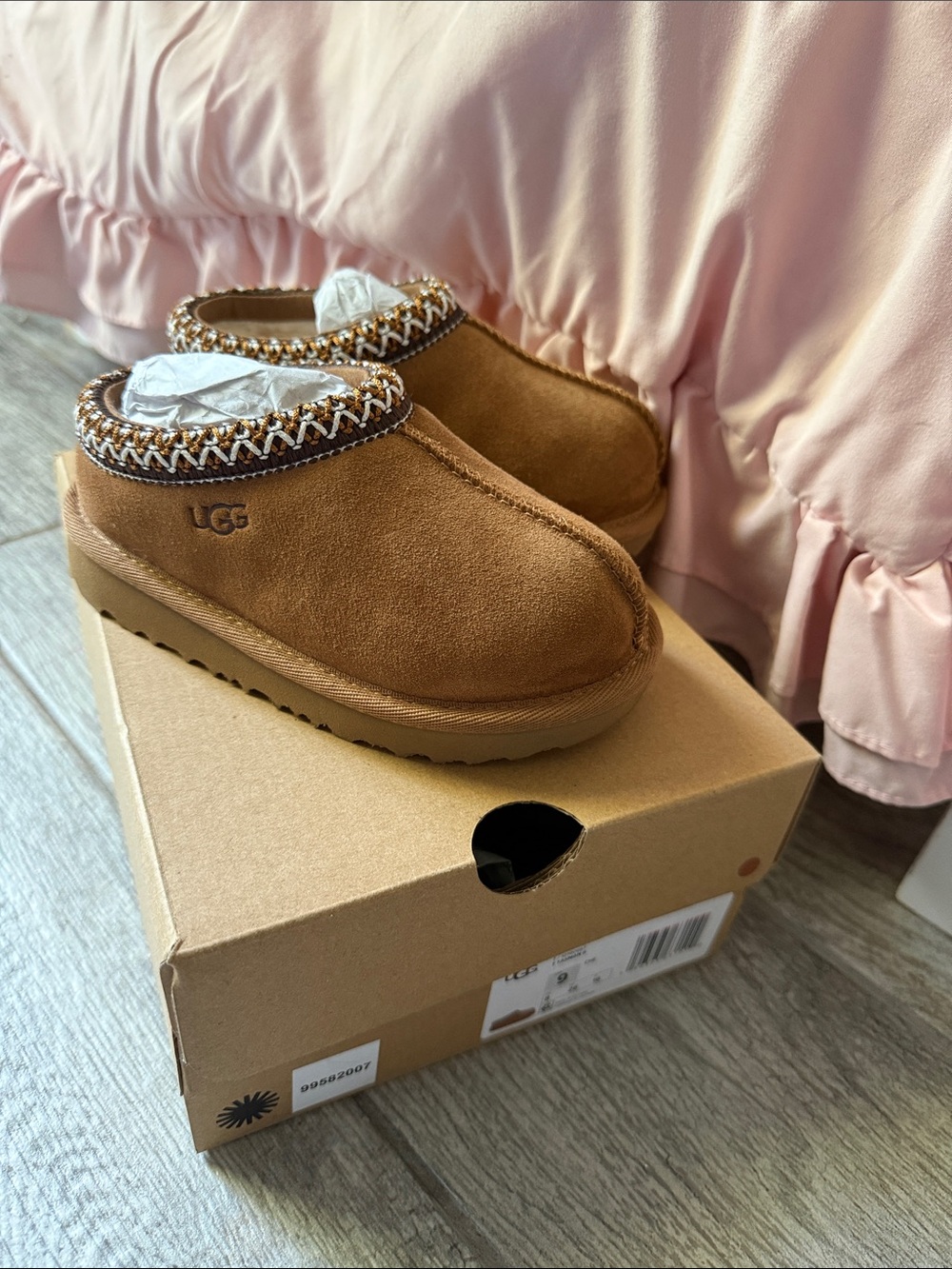 UGG Kids Chestnut Brown Suede Clog Slippers